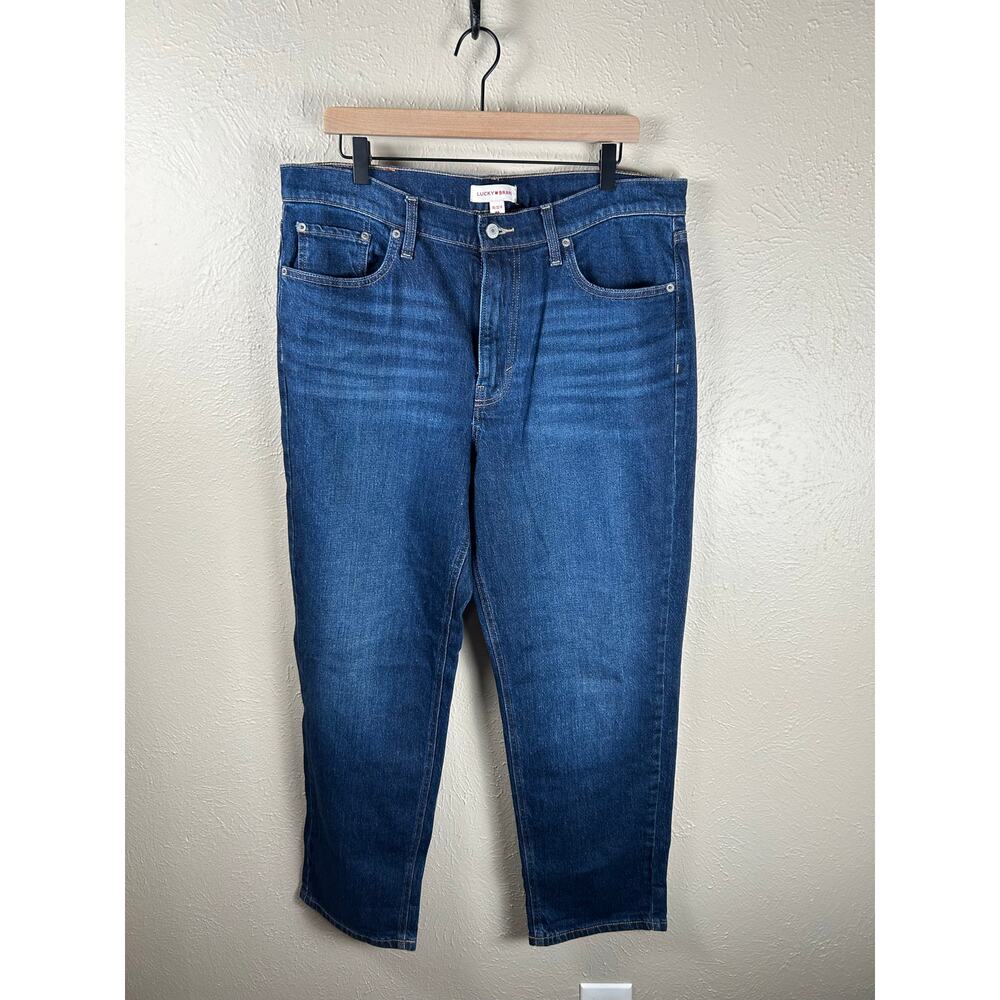 Lucky Brand Jeans Women's Size 14 Boy Mid Rise Relaxed Straight Denim Dark Wash